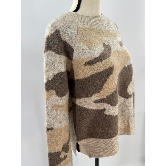 Anthropologie Moth Beige Brown Camo Knit Crewneck Sweater M - Picture 2 of 6
